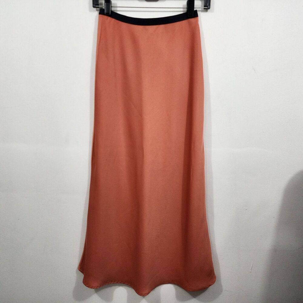 A Loves A Dillard's Long Pull-on Satin Maxi Skirt Rust Orange A-line Womens XS - Picture 7 of 16